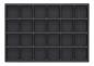 Preview: Das Bild zeigt eine rechteckige, schwarze Backform mit 24 gleichgroßen, quadratischen Vertiefungen in einem 4x6-Raster. Sie ist glatt und hat einen schmalen Rand.
