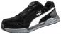 Preview: The shoe is a sporty, black suede sneaker with gray and white accents. It features a quick-lacing system with a special closure and a padded sole.
