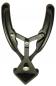 Preview: The image shows a black, plastic clamping mechanism with two curved handles and a triangular clamping surface. It is used to secure materials while working.