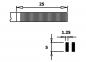 Preview: Das Bild zeigt technische Zeichnungen. Oben ist ein länglicher, gerillerter Gegenstand mit 25 mm Länge. Unten sind Maße von 5 mm und 1,25 mm dargestellt, mit zwei kleinen schwarzen Rechtecken.