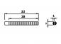 Preview: The image shows a technical drawing of a narrow object with dimensions: 32 mm length, 28 mm width. On one side, 1 mm thick holes, 3 mm high, are depicted.
