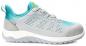 Preview: The shoe is a lightweight, gray sports shoe with blue accents. It has a non-slip sole and mesh-like inserts for better ventilation. The design is modern and sporty.