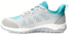 Preview: The shoe is sporty, with a gray and turquoise upper. It has breathable inserts and a bright, non-slip sole. The shape is sleek and modern.