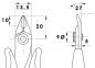 Preview: The image displays a technical drawing of a pair of pliers. The two views (front and side) show dimensions and proportions. Key measurements are 13.5 mm, 10 mm, and 27 mm.