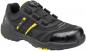 Preview: This is a black sports shoe with yellow accents. It has a padded tongue, a lacing system with a rotating buckle, and a non-slip, textured sole.