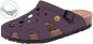 Preview: The image shows a purple clog with ventilation holes. It has a padded footbed and an adjustable strap on the side. The sole is black and slip-resistant.