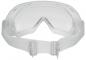 Preview: The image shows a white safety goggle with a wide, flexible strap that has two adjustment buckles. It features a curved, transparent lens and is suitable for various activities.