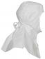 Preview: The image shows a white cap made of lightweight fabric. It has a round shape, a closed top, and tie-like elements that hang down at the sides.
