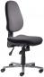 Preview: The image shows a black office chair with a padded seat and a high, slightly contoured backrest. It has five casters and a chrome-colored base that is mobile.
