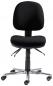 Preview: The image shows a black office chair with a padded seat and a round backrest. It has an adjustable height and five casters for mobility.