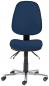 Preview: The office chair has a dark blue upholstery with a high backrest. It stands on a sturdy rolling base with five wheels and features an adjustable seat height.