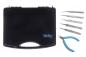 Preview: In the picture, there is a black tool case with a blue "Weller" logo visible. Next to the case, there are five different tweezers and a small pair of pliers with a blue handle.