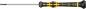 Preview: The image shows a screwdriver with a black handle featuring yellow and gray patterns. The tip is slim and straight, suitable for screws.