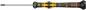 Preview: The image shows a screwdriver with a long, narrow metal head and an ergonomically shaped handle. The handle is black with yellow accents and textured zones.