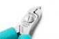 Preview: The image shows a small, silver pair of pliers with a round handle made of turquoise rubber. The pliers have a sharp tip and are suitable for precise tasks.