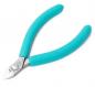 Preview: The image shows a small pair of pliers with sharp, flat cutting edges. The handles are in a striking turquoise and have a non-slip coating.