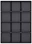 Preview: The image displays a rectangular baking tray with 12 equal-sized indentations arranged in 3 rows and 4 columns. The surface is black and smooth.