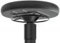 Preview: The image shows the underside of a stool. The round cushioned part is black and has a textured surface. Below it is a black column with a bracket.