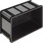 Preview: The image shows a rectangular, black plastic container without a lid. It has smooth sides, an open front, and a sturdy construction, ideal for storing or transporting items.