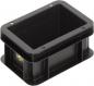 Preview: The image shows a rectangular, black plastic container. It has four walls and an open interior. There are small holes on the sides, likely for attachments.