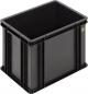 Preview: Das Bild zeigt eine rechteckige, schwarze Aufbewahrungsbox aus Kunststoff. Die Box hat glatte Wände und eine robuste Struktur, ideal zum Verstauen von Gegenständen.