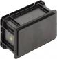 Preview: In the picture, there is a rectangular, flat container made of black plastic. It has rounded edges and holes for fastening. The surface is smooth and inconspicuous.