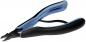 Preview: The image shows a pair of pliers with a blue and black handle. The pliers have a sharp, guillotine-like blade for cutting, which comes to a point at the tip.