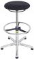 Preview: The image shows an adjustable stool with round, black padding. It features a chrome metal frame and a stable, five-spoke base with casters.