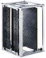 Preview: The image shows a rectangular device with a metallic frame and several black slats arranged in parallel. It has an open front and a sturdy construction.