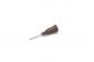 Preview: The image shows a small, brown flathead screwdriver with a long, thin metal blade. The handle is round and slightly curved, while the rest is narrow and straight.