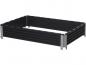 Preview: The image displays a rectangular, black planter box made from striped material. The corners are reinforced with silver metal connectors. It is open and has a flat, wide base.