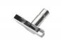 Preview: The image shows a metallic component with a T-shaped structure. It has a round, cylindrical part in the middle and a flat, rectangular area on the side.