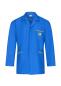 Preview: The image shows a blue coat with long sleeves. It features a collar, two side pockets, and a chest pocket. Yellow details stand out against the blue fabric.