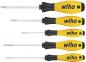 Preview: The image shows five screwdrivers with black handles and yellow areas. They are of varying lengths and have different head types, labeled with "wiha".