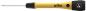 Preview: The image shows a screwdriver with a yellow handle and a black tip. The handle has a logo and a hexagonal opening, while the tip is long and thin.