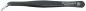 Preview: The image shows a sharp, narrow pair of tweezers in black. It has a smooth surface and a slightly curved tip for precise gripping. The writing on the side is also in black.