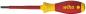 Preview: The image shows a screwdriver with a long, slender metallic shaft and an ergonomic handle. The handle is red with yellow accents and features the inscription "wiha".