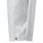 Preview: The image shows the lower part of a white fabric with a fine checkered pattern of lines. At one end, there is a button and a small loop.