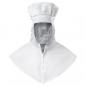 Preview: The image displays a white, lightweight chef's hat with a broad neck and shoulder guard. The fabric appears smooth and features a fine, spatial pattern.