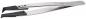 Preview: The image shows a narrow, curved stainless steel tweezer. The tips are slightly beveled and the handle has a rough rubber coating for better grip.
