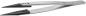 Preview: The image shows a sharp, two-pronged pair of pliers made of shiny metal. The tips are narrow and pointed, the handle is slightly curved and has a matte, black surface.