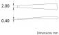 Preview: The image shows two narrow, elongated shapes. The top one has a width of 2 mm, the bottom one of 0.4 mm. Both shapes taper to a pointed end. The dimensions are listed below the image.