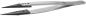 Preview: The image shows a stainless steel tweezer with narrow, pointed tips. It has a silver shine and a smooth surface. The tweezer is slightly curved and has a ridged area on one side for better grip.