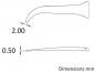 Preview: The image displays a technical sketch of an object. It has a curved, upward-pointing shape with two measurements: 2.00 mm and 0.50 mm. The dimensions are clearly indicated.