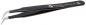 Preview: The image shows a black metal tweezer with two pointed ends. It has a smooth surface and a brand imprint on the back. The shape is slim and ergonomic.