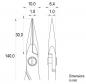 Preview: The image displays a technical drawing of pliers. Dimensions are provided: total length 140 mm, tip 30 mm, width 6.4 mm. Additional dimensions are noted in millimeters.