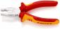 Preview: The image shows a pair of pliers with red and yellow handles. The pliers have a shiny, metallic working surface with various grips and are suitable for electrical work.