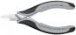Preview: The image shows a flat, pointed pair of pliers with gray rubber grips. The pliers have a silver, shiny cutting edge and a label on the handle. It is suitable for precise work.
