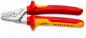 Preview: Das Bild zeigt eine rote und gelbe Zange mit einem verchromten Kopf. Die Griffe sind ergonomisch geformt und weisen eine rutschfeste Oberfläche auf. Auf den Griffen steht "KNIPEX" und weitere technische Angaben.