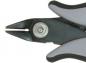 Preview: The image shows the tip of a pair of pliers. The jaws are black with gray handles. The tip is narrow and tapered, well suited for gripping and cutting.